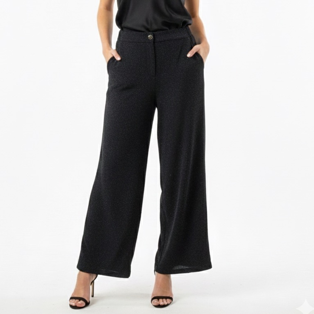 NWT Just Cavalli Black Glitter Wide Leg Trouser Pants Sz 44